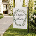 Custom Wedding Garden Flag, Couple Names 12x18 Double Sided, Personalized Welcome Sign, Eucalyptus Bridal Shower Yard Decor, Wedding Gift