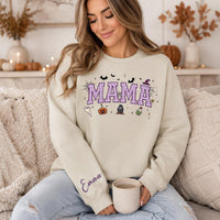 Personalized Halloween Mama Sweatshirt, Custom Auntie Name Shirt, Gingham Plaid Pullover, Spooky Mom Shirt, Halloween Gift, Front Back Print