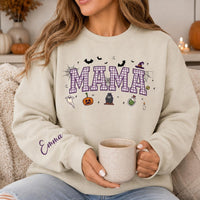 Personalized Halloween Mama Sweatshirt, Custom Auntie Name Shirt, Gingham Plaid Pullover, Spooky Mom Shirt, Halloween Gift, Front Back Print