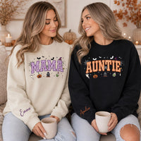 Personalized Halloween Mama Sweatshirt, Custom Auntie Name Shirt, Gingham Plaid Pullover, Spooky Mom Shirt, Halloween Gift, Front Back Print