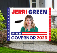 Jerri Green For Tennessee Governor 2026 Yard Sign, Corrugated Governor Elections Race Red White & Blue Yard Sign with Metal H-Stake