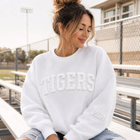 Custom Puff Print School Sweatshirt, Personalized Team Name Shirt, 3D Raised Sleeve Print Crewneck, School Spirit Hoodie, Team Spirit Wear