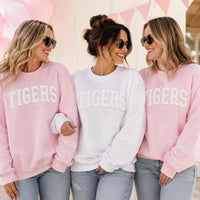 Custom Puff Print School Sweatshirt, Personalized Team Name Shirt, 3D Raised Sleeve Print Crewneck, School Spirit Hoodie, Team Spirit Wear