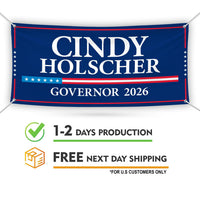 Cindy Holscher For Kansas U.S. Governor Banner Sign, 13 oz Waterproof US Governor Election 2026, Vinyl Banner With Metal Grommets