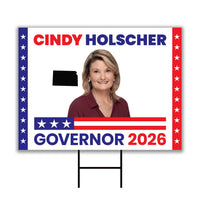Cindy Holscher For Kansas Governor 2026 Yard Sign, Corrugated Plastic Governor Elections, Race Red White & Blue Yard Sign with Metal H-Stake