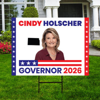 Cindy Holscher For Kansas Governor 2026 Yard Sign, Corrugated Plastic Governor Elections, Race Red White & Blue Yard Sign with Metal H-Stake