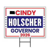 Cindy Holscher For Kansas Governor 2026 Yard Sign, Corrugated Plastic Governor Elections, Race Red White & Blue Yard Sign with Metal H-Stake