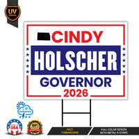 Cindy Holscher For Kansas Governor 2026 Yard Sign, Corrugated Plastic Governor Elections, Race Red White & Blue Yard Sign with Metal H-Stake