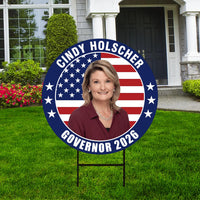 Cindy Holscher For Kansas Governor 2026 Yard Sign, Corrugated Plastic Governor Elections, Race Red White & Blue Yard Sign with Metal H-Stake