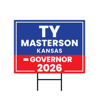 Ty Masterson For Kansas Governor 2026 Yard Sign, Corrugated Plastic Governor Elections, Race Red White & Blue Yard Sign with Metal H-Stake