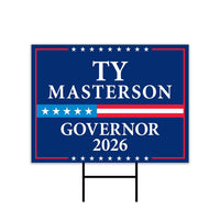 Ty Masterson For Kansas Governor 2026 Yard Sign, Corrugated Plastic Governor Elections, Race Red White & Blue Yard Sign with Metal H-Stake