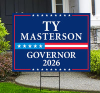Ty Masterson For Kansas Governor 2026 Yard Sign, Corrugated Plastic Governor Elections, Race Red White & Blue Yard Sign with Metal H-Stake