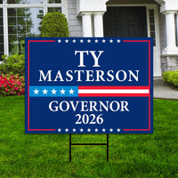 Ty Masterson For Kansas Governor 2026 Yard Sign, Corrugated Plastic Governor Elections, Race Red White & Blue Yard Sign with Metal H-Stake