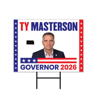 Ty Masterson For Kansas Governor 2026 Yard Sign, Corrugated Plastic Governor Elections, Race Red White & Blue Yard Sign with Metal H-Stake