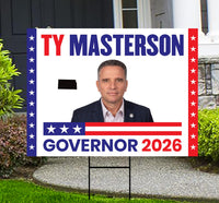 Ty Masterson For Kansas Governor 2026 Yard Sign, Corrugated Plastic Governor Elections, Race Red White & Blue Yard Sign with Metal H-Stake