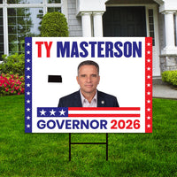Ty Masterson For Kansas Governor 2026 Yard Sign, Corrugated Plastic Governor Elections, Race Red White & Blue Yard Sign with Metal H-Stake