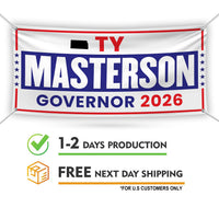 Ty Masterson For Kansas U.S. Governor Banner Sign, 13 oz Waterproof US Governor Election 2026, Vinyl Banner With Metal Grommets
