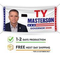 Ty Masterson For Kansas U.S. Governor Banner Sign, 13 oz Waterproof US Governor Election 2026, Vinyl Banner With Metal Grommets