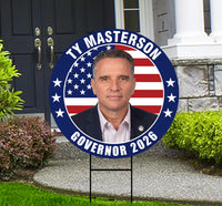 Ty Masterson For Kansas Governor 2026 Yard Sign, Corrugated Plastic Governor Elections, Race Red White & Blue Yard Sign with Metal H-Stake