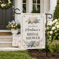 Personalized Bridal Shower Garden Flag, 12x18 Double Sided, Personalized Welcome Sign, Hydrangea Outdoor Party Decor, Wedding Gift
