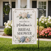Personalized Bridal Shower Garden Flag, 12x18 Double Sided, Personalized Welcome Sign, Hydrangea Outdoor Party Decor, Wedding Gift