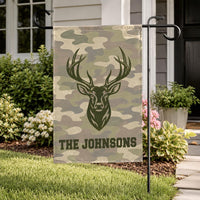 Personalized Deer Garden Flag, 12x18 Double Sided Yard Flag, Rustic Camo Hunting Cabin Decor, Custom Family Decor, Gift for Family
