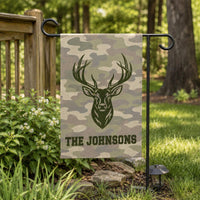 Personalized Deer Garden Flag, 12x18 Double Sided Yard Flag, Rustic Camo Hunting Cabin Decor, Custom Family Decor, Gift for Family