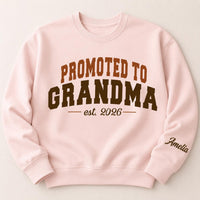 Personalized Promoted to Grandma & Grandpa Sweatshirt, Custom Grandparent Tee, Newest Grandkid, Baby Reveal, New Grandma Gift, Front Sleeve
