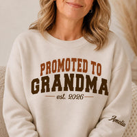 Personalized Promoted to Grandma & Grandpa Sweatshirt, Custom Grandparent Tee, Newest Grandkid, Baby Reveal, New Grandma Gift, Front Sleeve