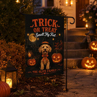 Personalized Doodle Dog Halloween Garden Flag, 12x18 Double Sided Yard Flag, Spooky Porch Decor, Witch Puppy Yard Decor, Pet Lover Gift