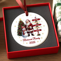 Personalized Family Ceramic Ornament, Custom Name Signpost, Santa Snowman Decor, Personalized Christmas Ornament, Family Christmas Gift