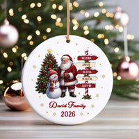 Personalized Family Ceramic Ornament, Custom Name Signpost, Santa Snowman Decor, Personalized Christmas Ornament, Family Christmas Gift