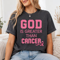 God Is Greater Than Cancer Shirt, Christian Breast Cancer Awareness Tee, Pink Ribbon Faith Shirt, Faith Over Fear Outfit, Gift for Fighter