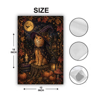 Witch Cat Halloween Garden Flag, 12x18 Inch Double Sided Yard Flag, Spooky Porch Decor, Autumn Outdoor Porch Decoration, Witch Decor Gift