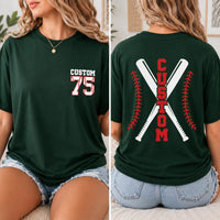 Custom Baseball Player Shirt, Personalized Name Number Tee, Front and Back Baseball T-Shirt, Team Spirit Game Day Top, Gift for Athlete