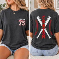 Custom Baseball Player Shirt, Personalized Name Number Tee, Front and Back Baseball T-Shirt, Team Spirit Game Day Top, Gift for Athlete