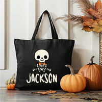 Personalized Halloween Canvas Tote Bag, Custom Name Trick or Treat Bag, Cute Spooky Character Cotton Tote, Novelty Tote Bag, Funny Gift