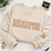 Personalized Realtor Sweatshirt, Custom Real Estate Agent Crewneck, Checkered Varsity Shirt, Closing Day Outfit, Realtor Gift for Her