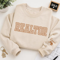 Personalized Realtor Sweatshirt, Custom Real Estate Agent Crewneck, Checkered Varsity Shirt, Closing Day Outfit, Realtor Gift for Her