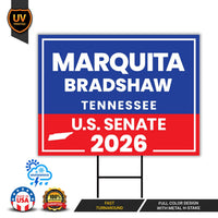 Marquita Bradshaw For Tennessee Senate 2026 Yard Sign, Corrugated Senate Elections, Race Red White & Blue Yard Sign with Metal H-Stake