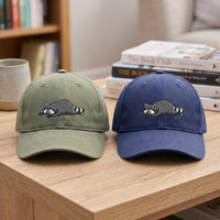 Sleeping Raccoon Embroidered Hat, Cute Woodland Wildlife Baseball Cap, Animal Lover Cap, Funny Raccoon Gift for Women, Pet Lover Gift