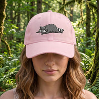 Sleeping Raccoon Embroidered Hat, Cute Woodland Wildlife Baseball Cap, Animal Lover Cap, Funny Raccoon Gift for Women, Pet Lover Gift
