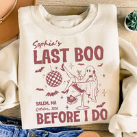 Personalized Spooky Bride Tee, Custom Last Boo Before I Do Shirt, Bachelorette Outfit, Halloween Booze Cruise Shirt, Bachelorette Gift