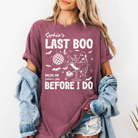 Personalized Spooky Bride Tee, Custom Last Boo Before I Do Shirt, Bachelorette Outfit, Halloween Booze Cruise Shirt, Bachelorette Gift