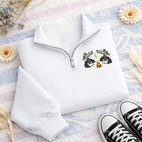 Bat Campfire Embroidered Quarter Zip Sweatshirt, Spooky Camping Pullover Sweater, Halloween Party Layer for Campers, Halloween Gift