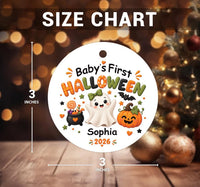 Personalized Baby's First Halloween Ceramic Ornament, Custom Baby Keepsake Ornament, Ghost Pumpkin Halloween Design, New Parent Gift