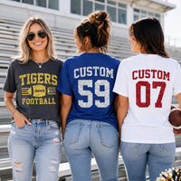 Personalized Glitter Football Mom Shirt, Custom Team Name Tee, Jersey Number Game Day Top, Front Back Football Shirt, Sports Mom Gift
