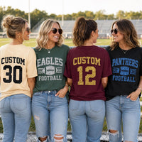 Personalized Glitter Football Mom Shirt, Custom Team Name Tee, Jersey Number Game Day Top, Front Back Football Shirt, Sports Mom Gift