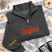 Personalized School Embroidered Quarter Zip Sweatshirt, School Spirit Pullover, Mascot Team Apparel, Football Game Day, Custom Team Gift