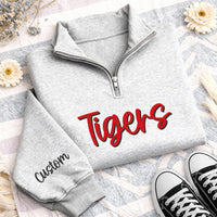 Personalized School Embroidered Quarter Zip Sweatshirt, School Spirit Pullover, Mascot Team Apparel, Football Game Day, Custom Team Gift